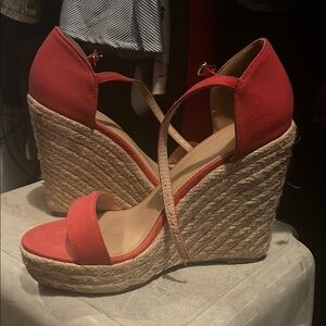 Red Wedge Espadrilles with Cross-Strap Design